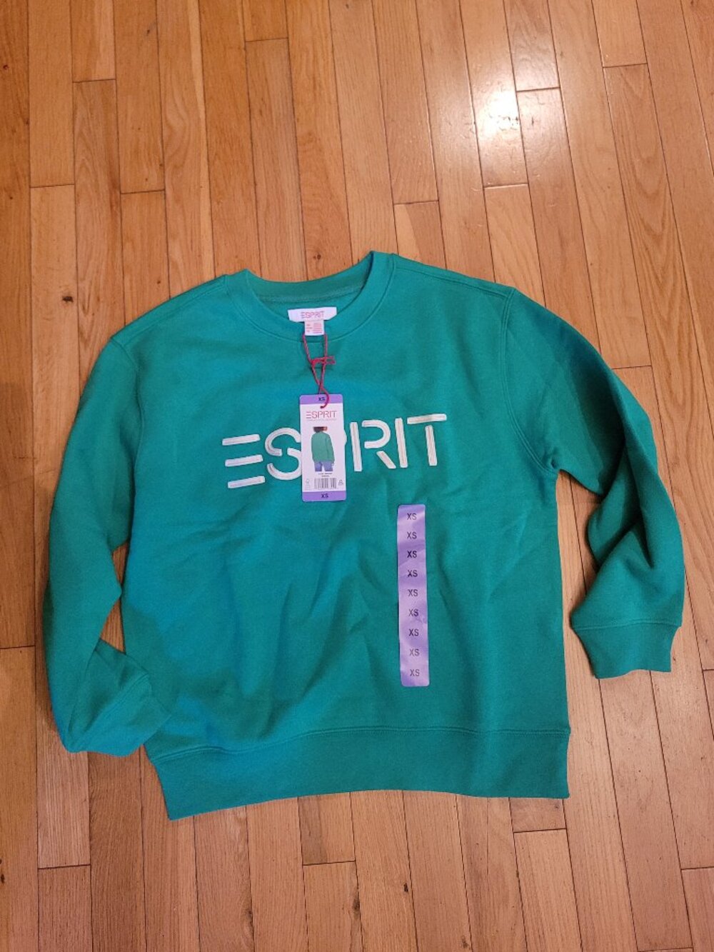 Esprit Viral Women's Fleece Crewneck Sweatshirt in Green, 80s Nostagia, Size XS